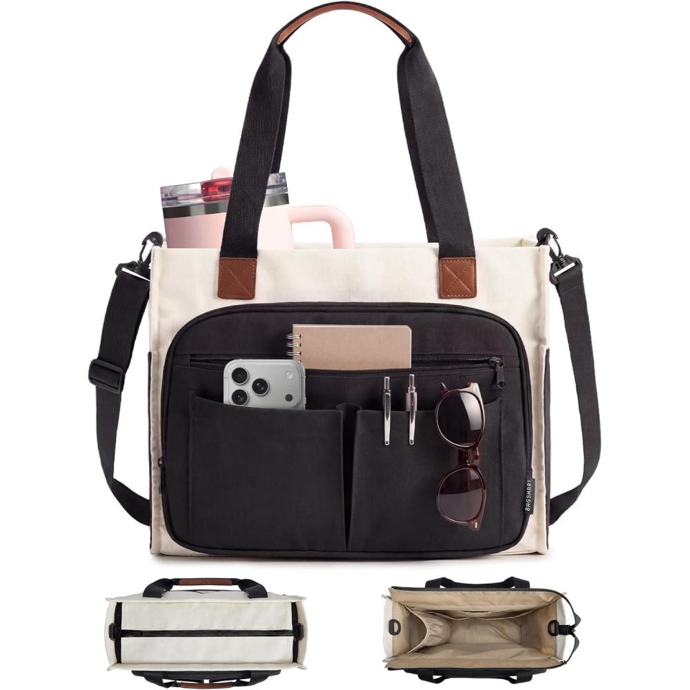 image:imageBAGSMART Canvas Tote Bag for Women Work Tote Bag with Zipper Crossbody Handbag for Travel Teacher NurseClassic