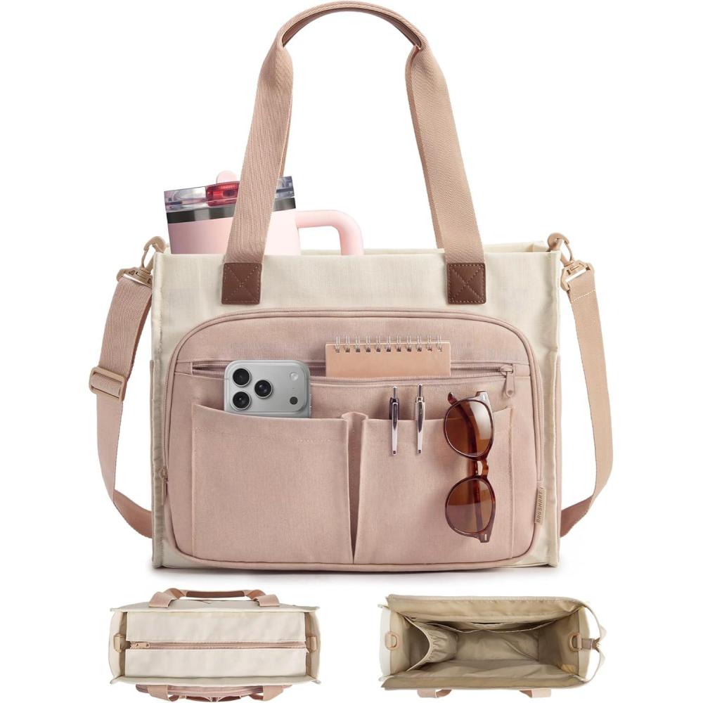 image:imageBAGSMART Canvas Tote Bag for Women Work Tote Bag with Zipper Crossbody Handbag for Travel Teacher NurseKhaki