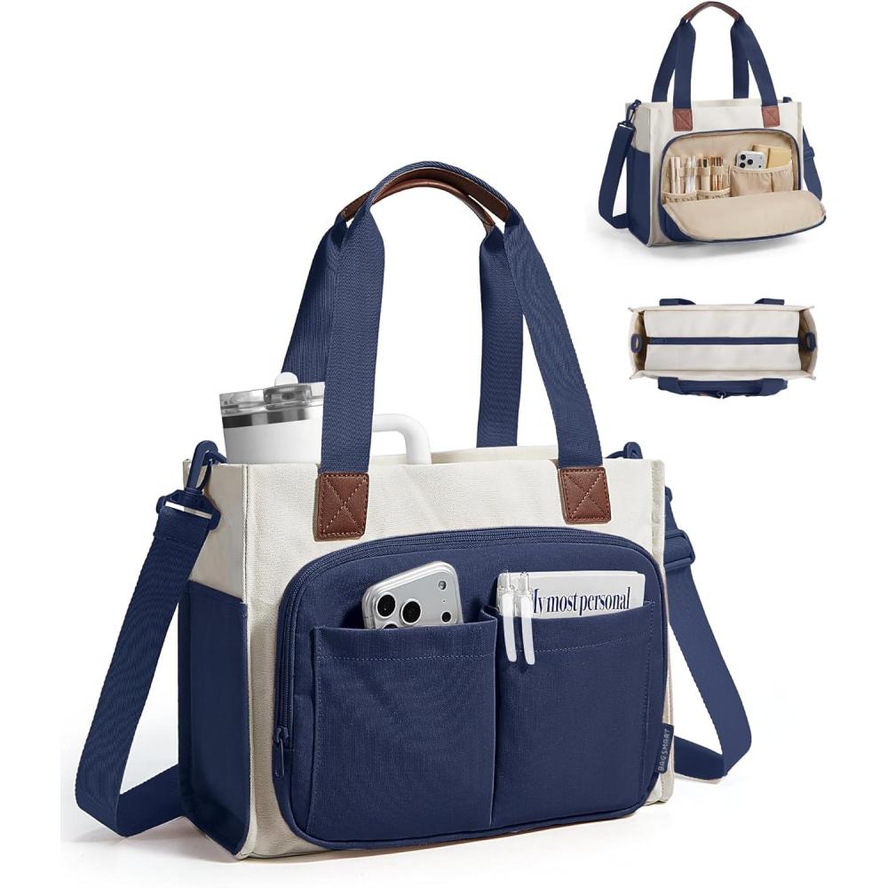 image:imageBAGSMART Canvas Tote Bag for Women Work Tote Bag with Zipper Crossbody Handbag for Travel Teacher NurseNavy