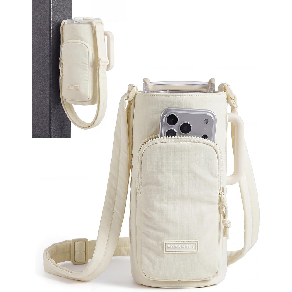 image:imageBAGSMART 40oz Magnetic Water Bottle Holder with Strap Drink Carrier Bag Crossbody Gym Bag Gym Accessories for WomenMenIvory