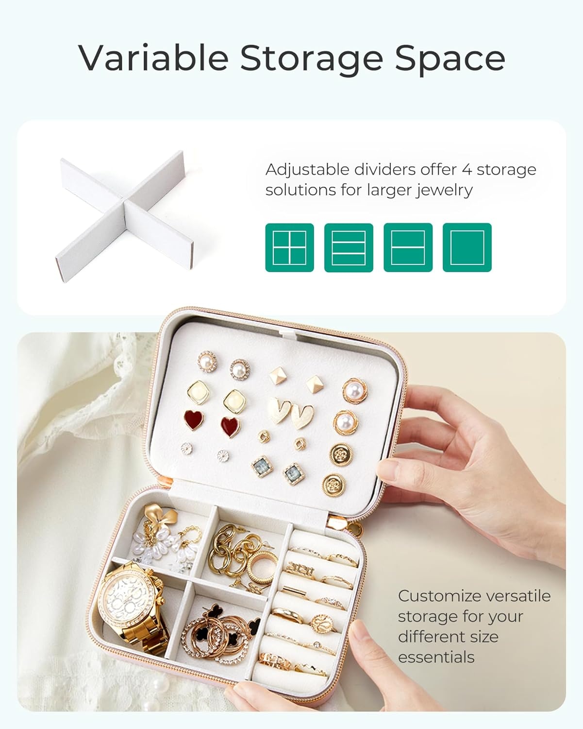 image:imageBAGSMART Travel Jewelry Box Small PU Leather Jewelry Organizer Portable Double Layer Case for Necklaces Rings Earrings Bracelets PinkBlack