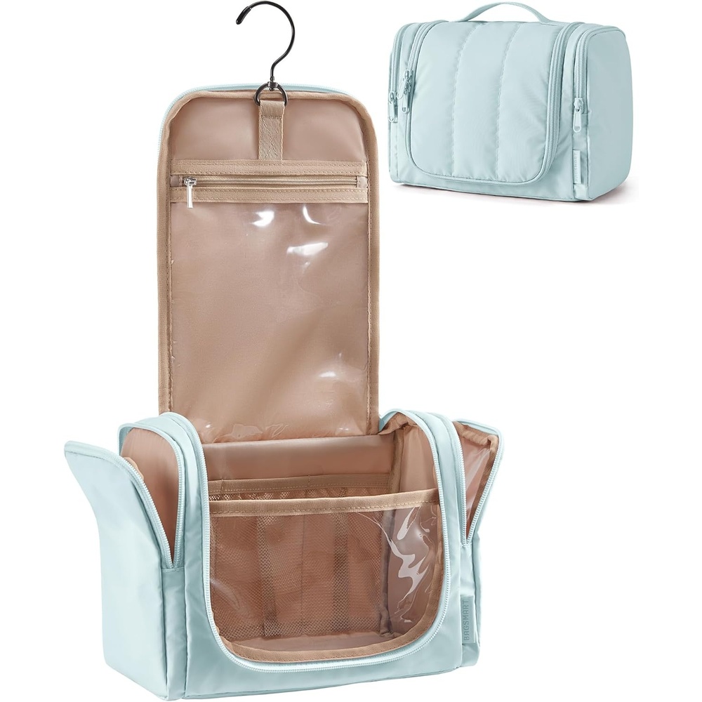 image:imageBAGSMART Travel Toiletry Bag for Women Puffy Hanging Toiletry Bag with Hook Waterresistant Toiletry Organizer for Full Sized Toiletries BlackBaby Blue