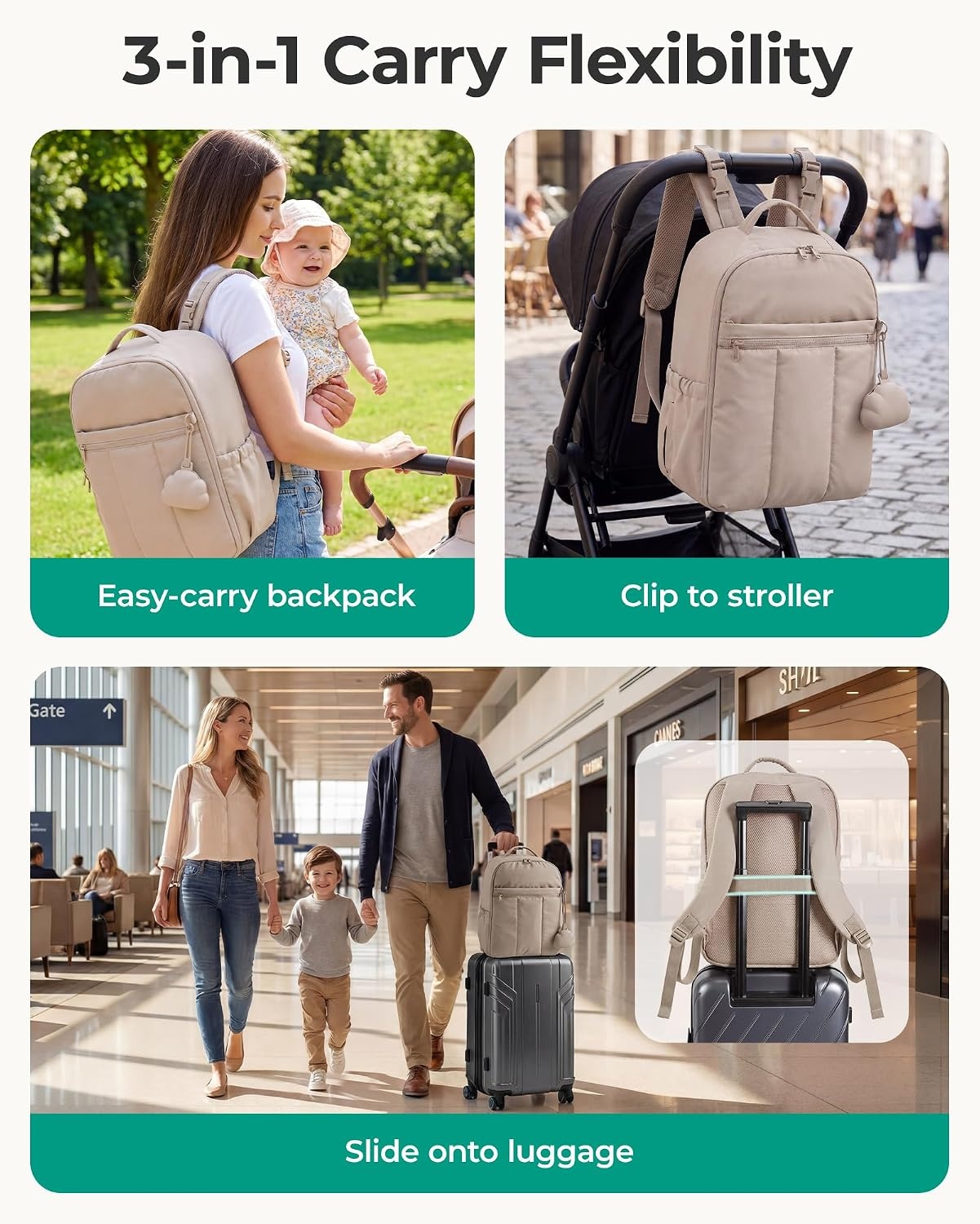 image:imageBAGSMART Baby Diaper Bag Backpack Lightweight Puffy Diaper Bag with Insulated Pocketsamp Pacifier Case Travel Stroller Straps with Waterproof Changing Pad CamelPink
