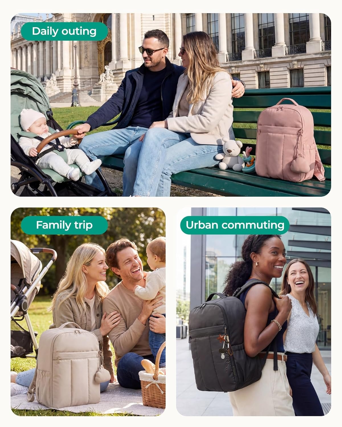 image:imageBAGSMART Baby Diaper Bag Backpack Lightweight Puffy Diaper Bag with Insulated Pocketsamp Pacifier Case Travel Stroller Straps with Waterproof Changing Pad CamelGreen