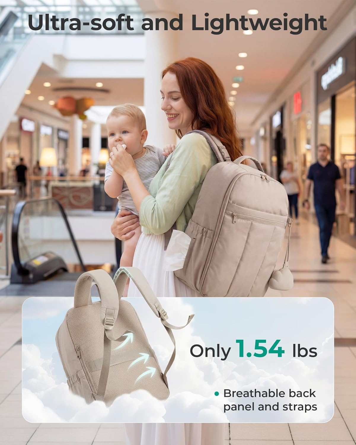 image:imageBAGSMART Baby Diaper Bag Backpack Lightweight Puffy Diaper Bag with Insulated Pocketsamp Pacifier Case Travel Stroller Straps with Waterproof Changing Pad CamelCamel