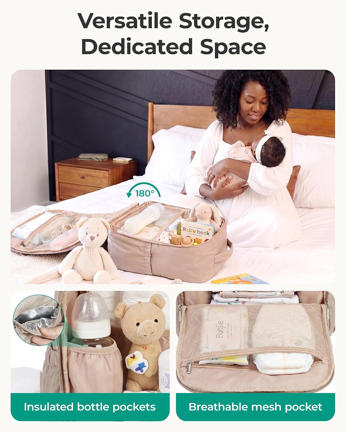 image:imageBAGSMART Baby Diaper Bag Backpack Lightweight Puffy Diaper Bag with Insulated Pocketsamp Pacifier Case Travel Stroller Straps with Waterproof Changing Pad CamelDark Pink