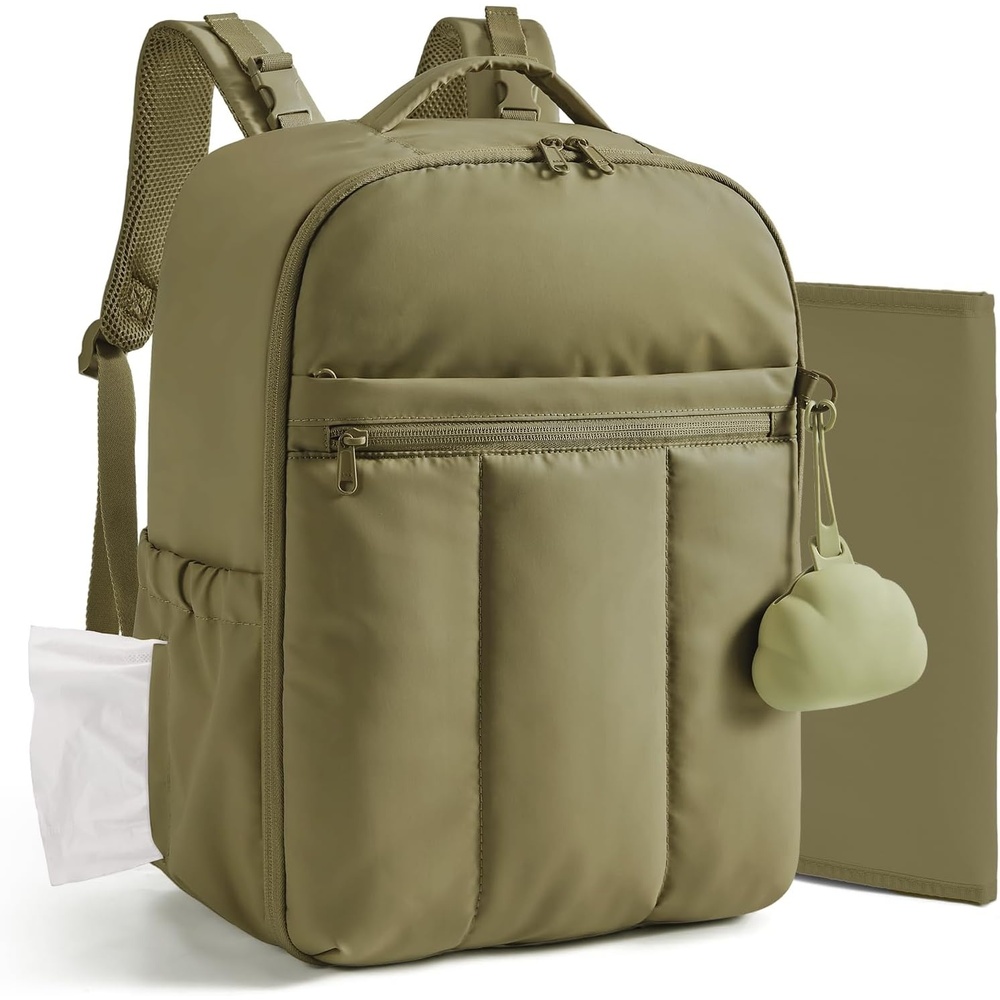 image:imageBAGSMART Baby Diaper Bag Backpack Lightweight Puffy Diaper Bag with Insulated Pocketsamp Pacifier Case Travel Stroller Straps with Waterproof Changing Pad CamelGreen
