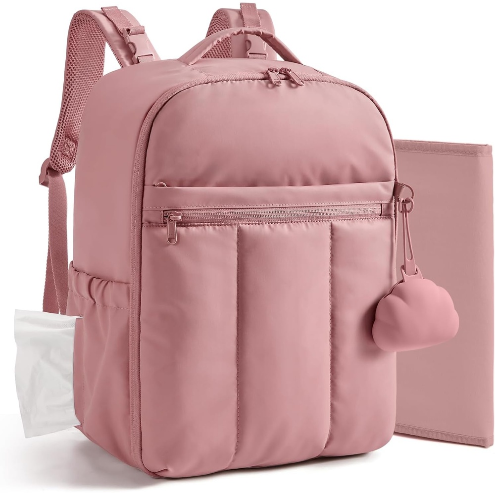 image:imageBAGSMART Baby Diaper Bag Backpack Lightweight Puffy Diaper Bag with Insulated Pocketsamp Pacifier Case Travel Stroller Straps with Waterproof Changing Pad CamelDark Pink