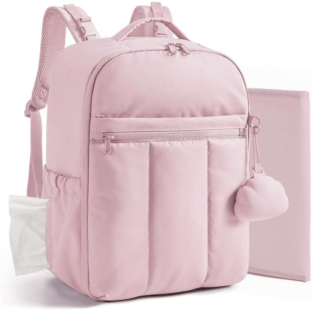 image:imageBAGSMART Baby Diaper Bag Backpack Lightweight Puffy Diaper Bag with Insulated Pocketsamp Pacifier Case Travel Stroller Straps with Waterproof Changing Pad CamelPink