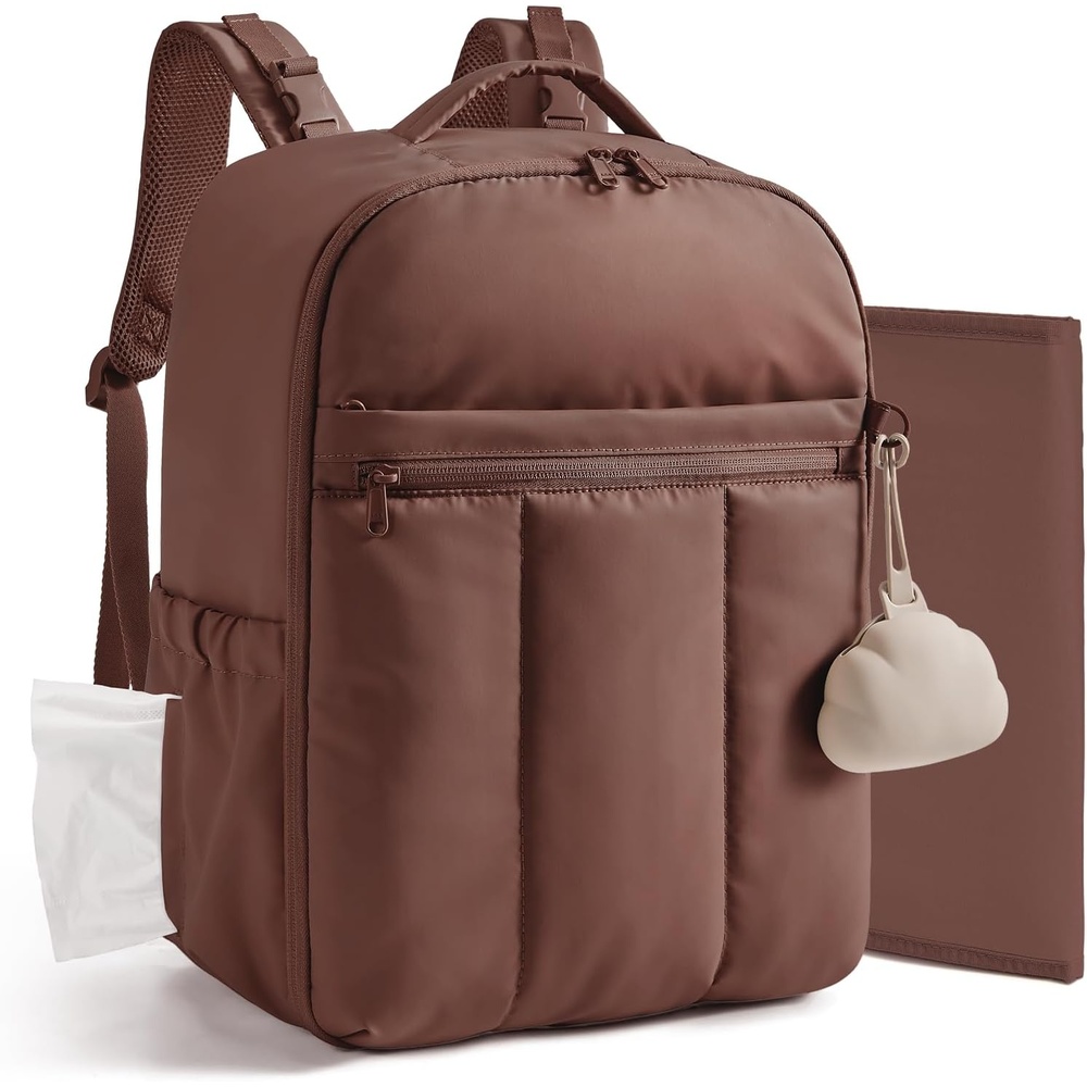 image:imageBAGSMART Baby Diaper Bag Backpack Lightweight Puffy Diaper Bag with Insulated Pocketsamp Pacifier Case Travel Stroller Straps with Waterproof Changing Pad CamelCoffee Brown