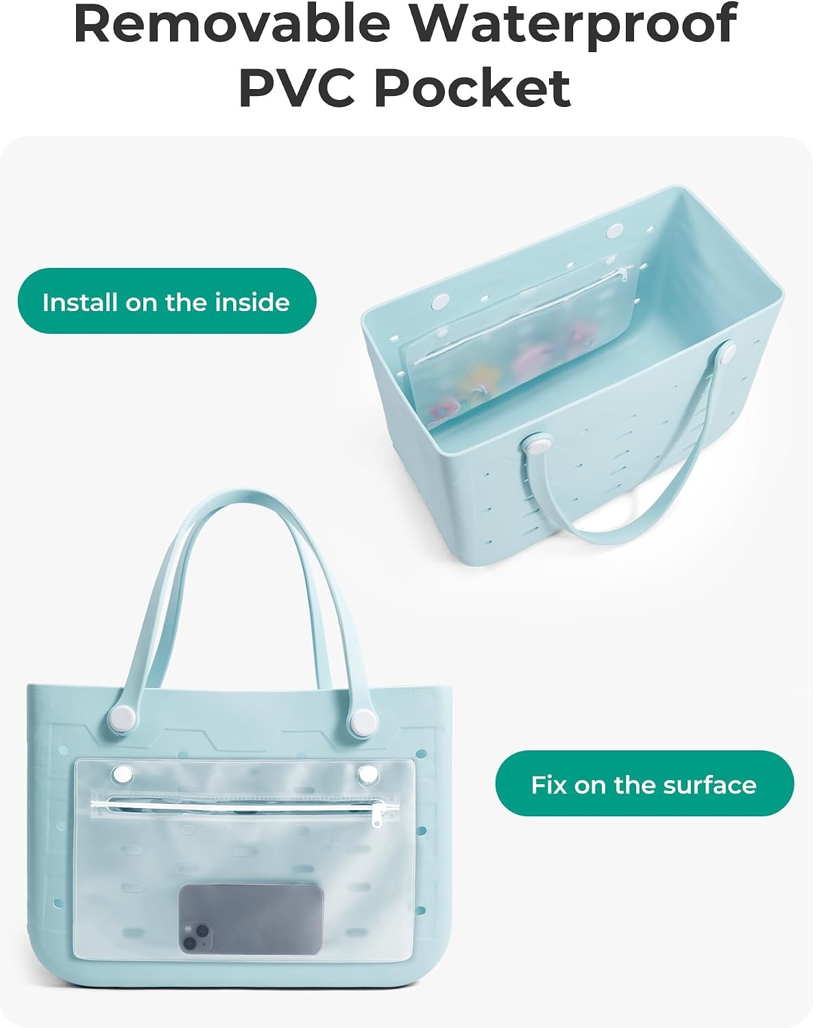 image:imageBAGSMART Beach Bag for Women Waterresistant Rubber Tote Bag Sandproof Vacation Essentials for Summer Swim Cruise PoolAkhaki
