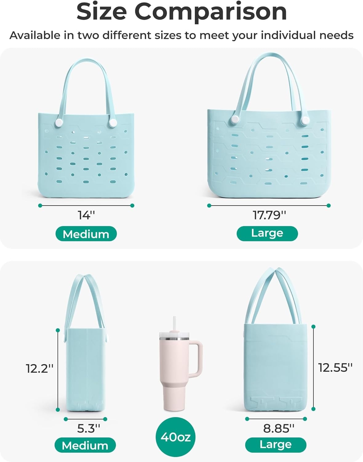 image:imageBAGSMART Beach Bag for Women Waterresistant Rubber Tote Bag Sandproof Vacation Essentials for Summer Swim Cruise PoolSea Glass Sage
