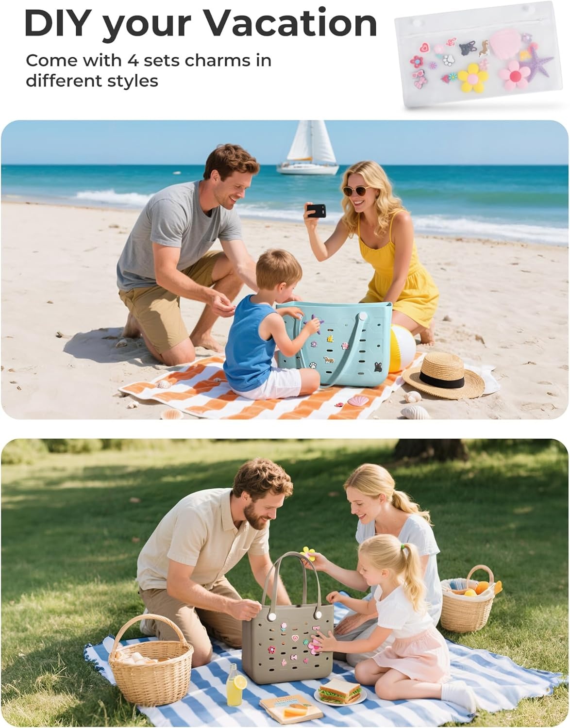 image:imageBAGSMART Beach Bag for Women Waterresistant Rubber Tote Bag Sandproof Vacation Essentials for Summer Swim Cruise PoolSea Glass Sage