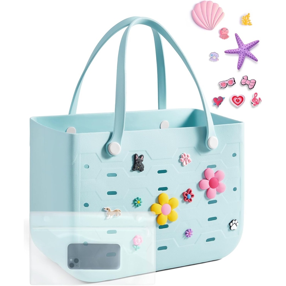 image:imageBAGSMART Beach Bag for Women Waterresistant Rubber Tote Bag Sandproof Vacation Essentials for Summer Swim Cruise PoolAbaby Blue