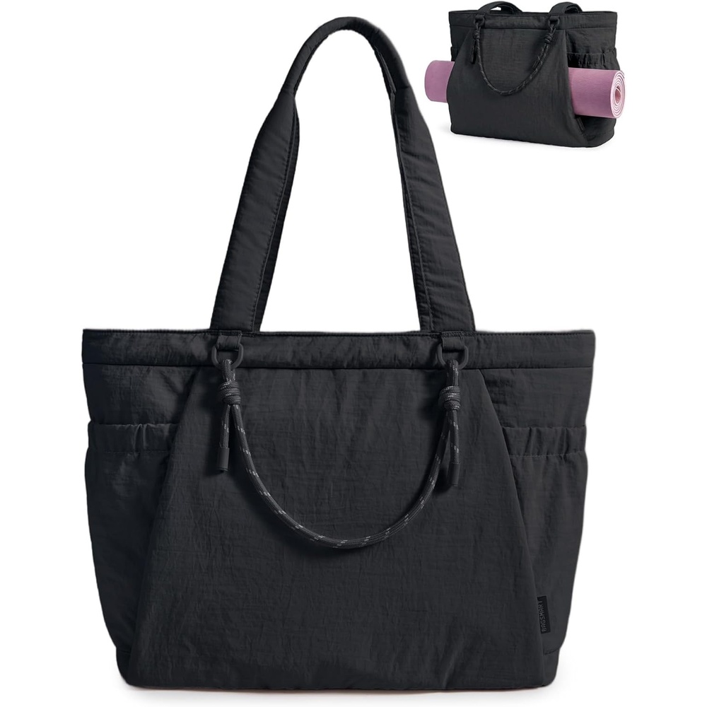 image:imageBAGSMART Yoga Tote Bag for Women with Knotted Handle Lightweight Pilates Bag with Yoga Mat Holder Gym Bag for Work TravelBlack