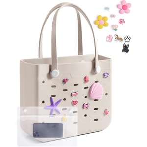 BAGSMART Beach Bag for Women, Water-resistant Rubber Tote Bag, Sandproof Vacation Essentials for Summer Swim Cruise Pool(Almond Birch)