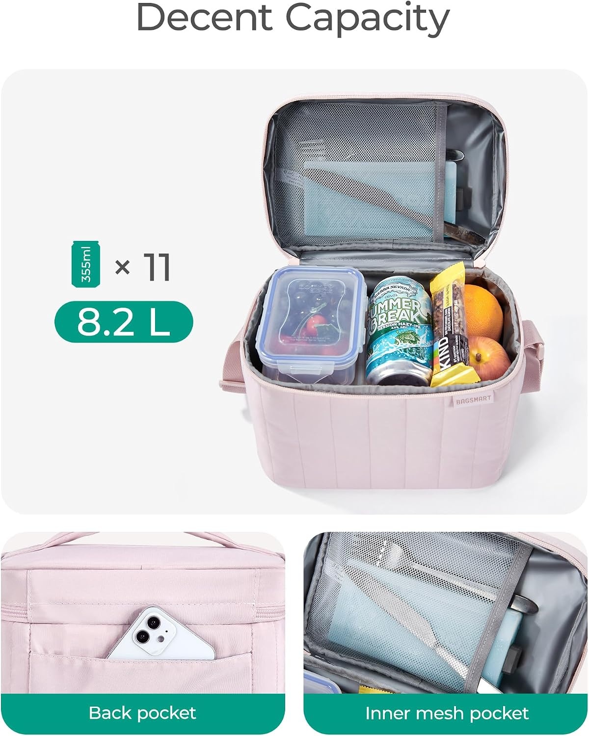 image:imageBAGSMART Lunch Box for Women Insulated Lunch Bag Leakproof Cute Adult Lightweight Quilted Reusable Cooler for Office Work Picnic Travel Lunch Tote with Adjustable Shoulder Strap Green CheckeredPink