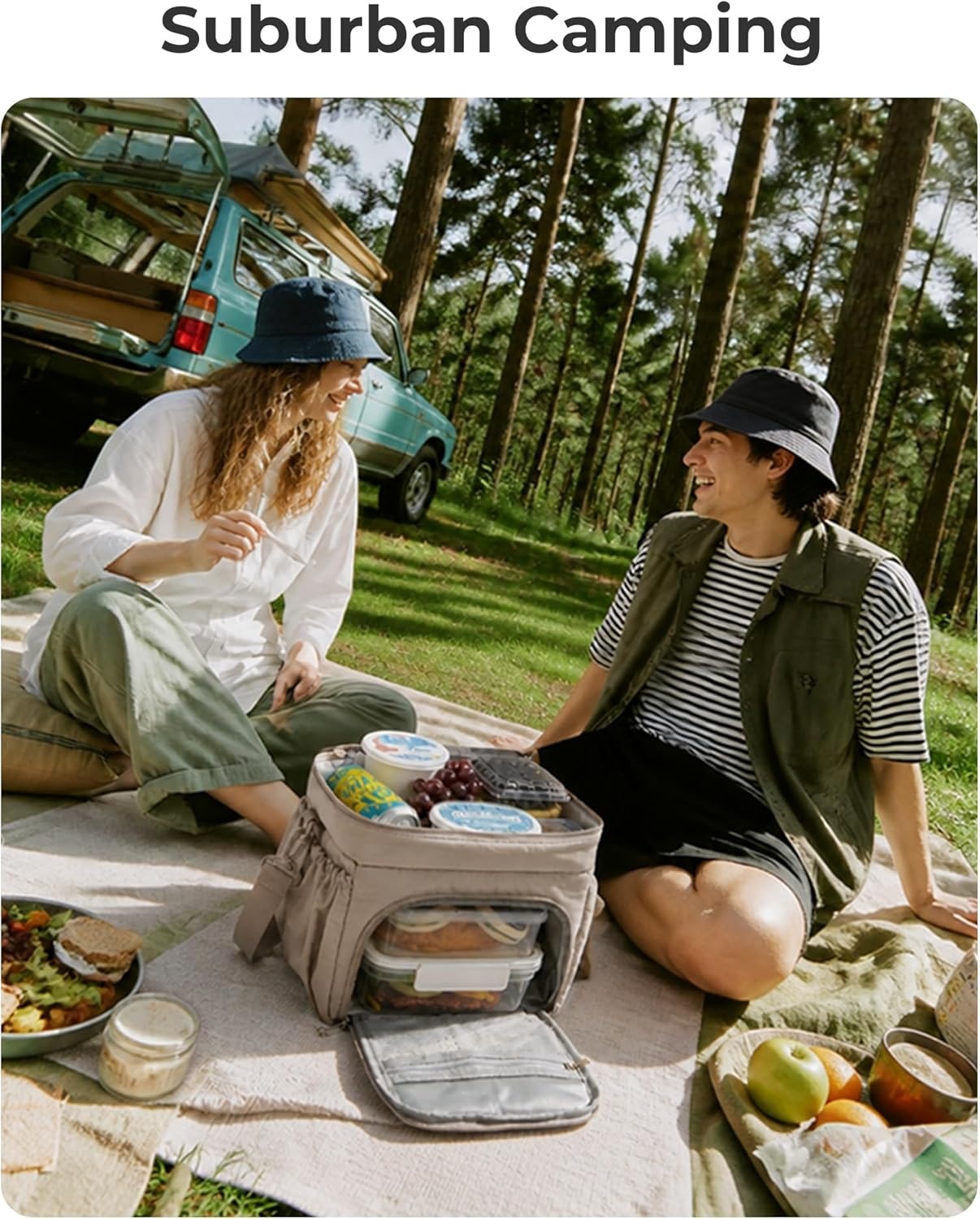 image:imageBAGSMART Puffy Insulated Lunch Bag Lightweight Large 14L Double Deck Lunch Box for Women Soft Cooler Tote for Office Work Travel Camping with Stretch Side Pockets Fits 40 oz Bottle Coffee BrownSage Green