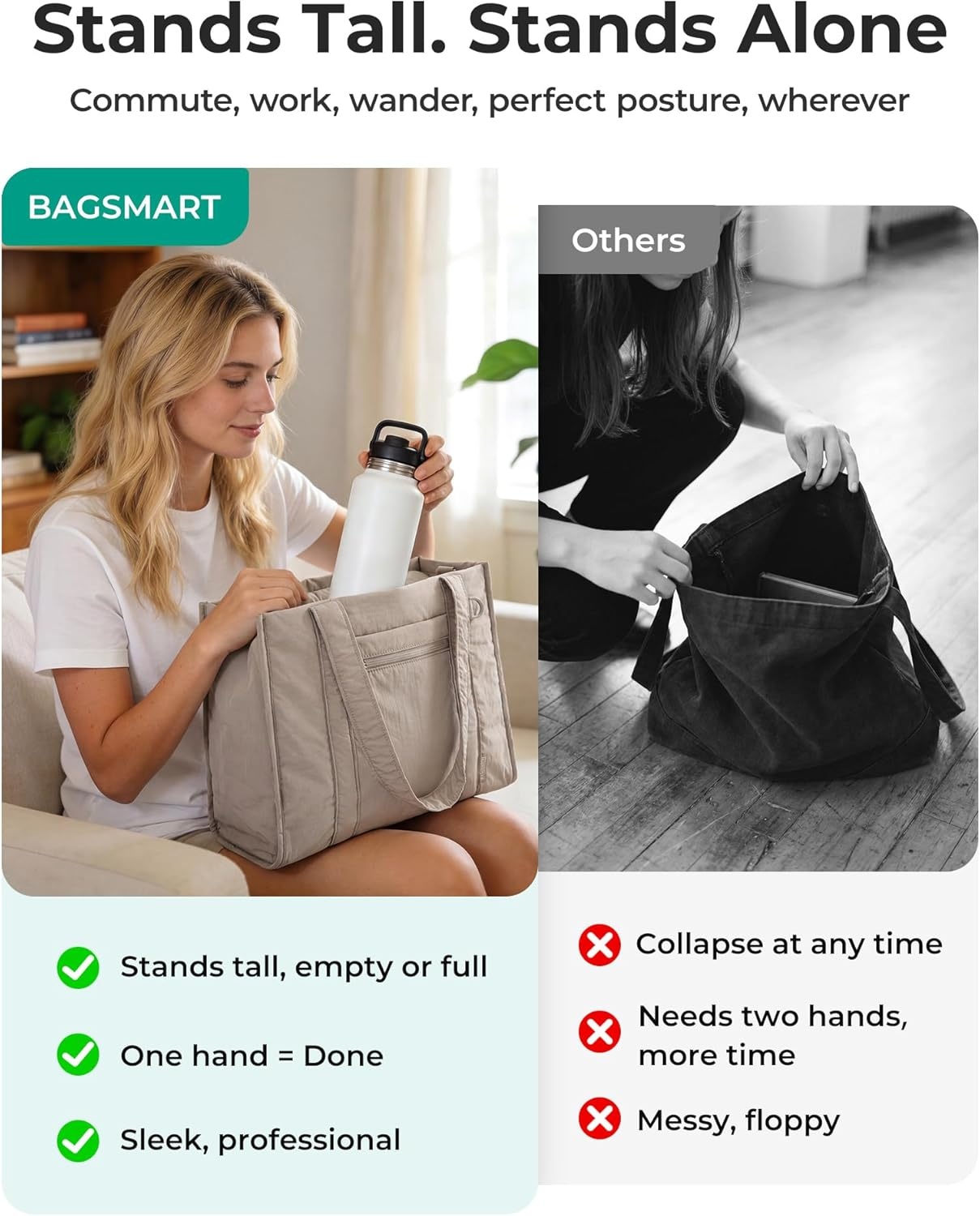 image:imageBAGSMART Boxy Tote Bag for Women Crossbody Bag with Zipper Crush Bow Purses for Travel Work CollegeCamel