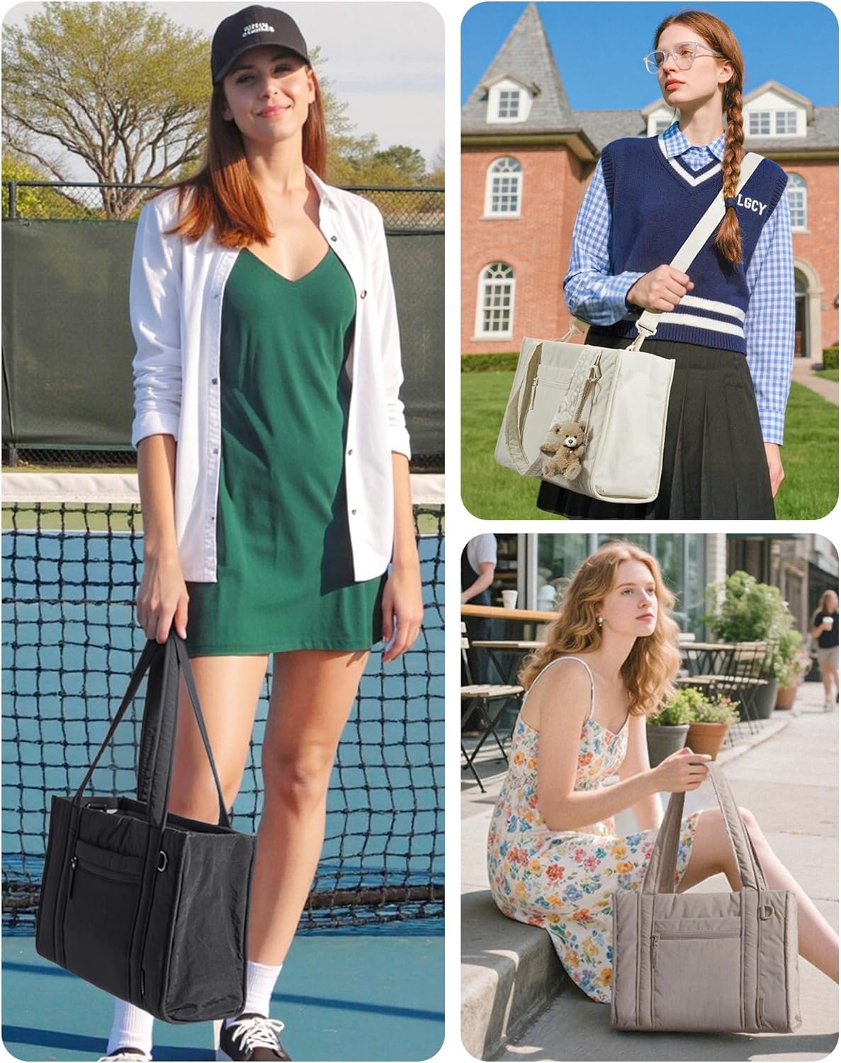 image:imageBAGSMART Boxy Tote Bag for Women Crossbody Bag with Zipper Crush Bow Purses for Travel Work CollegeCream