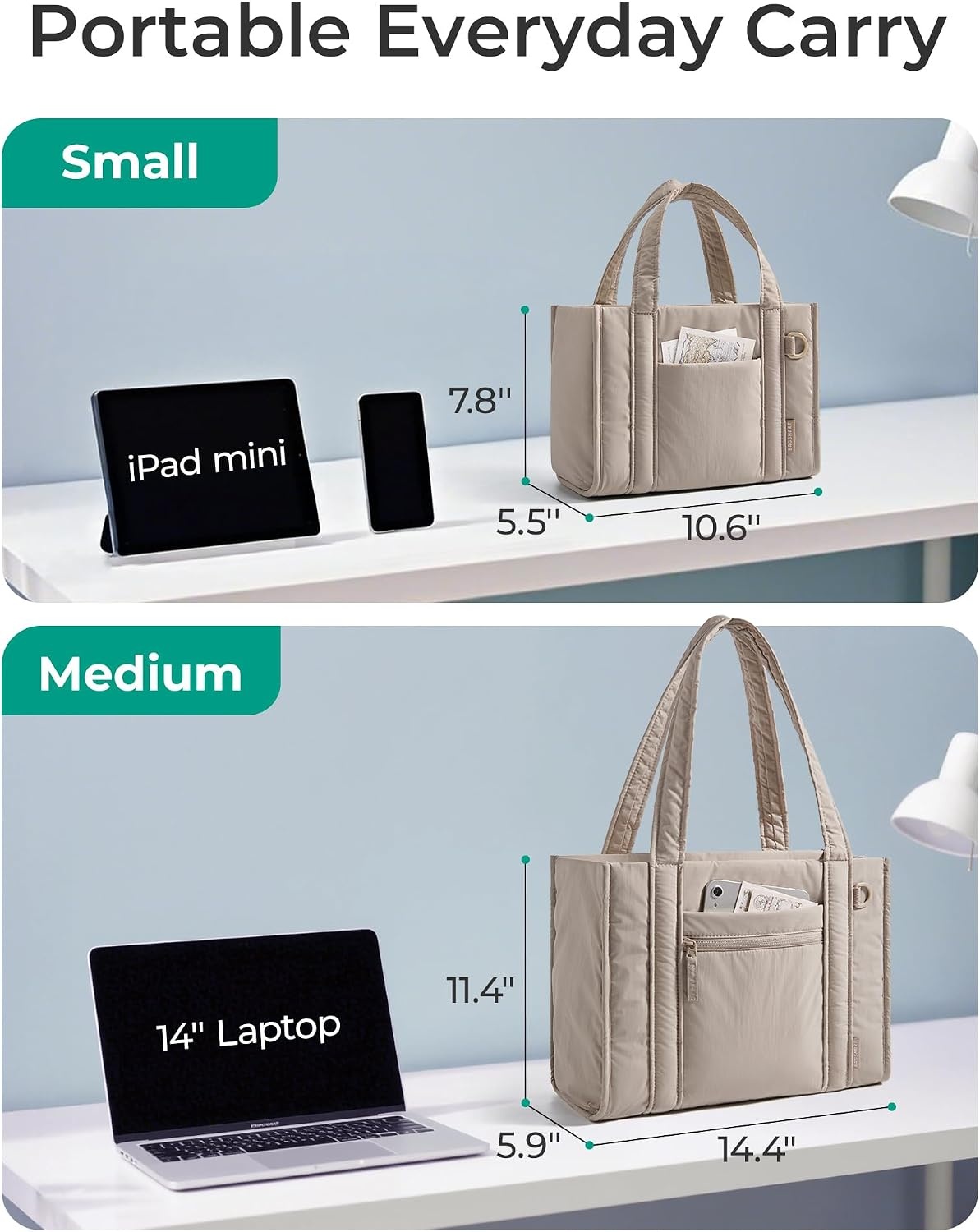 image:imageBAGSMART Boxy Tote Bag for Women Crossbody Bag with Zipper Crush Bow Purses for Travel Work CollegeKhaki