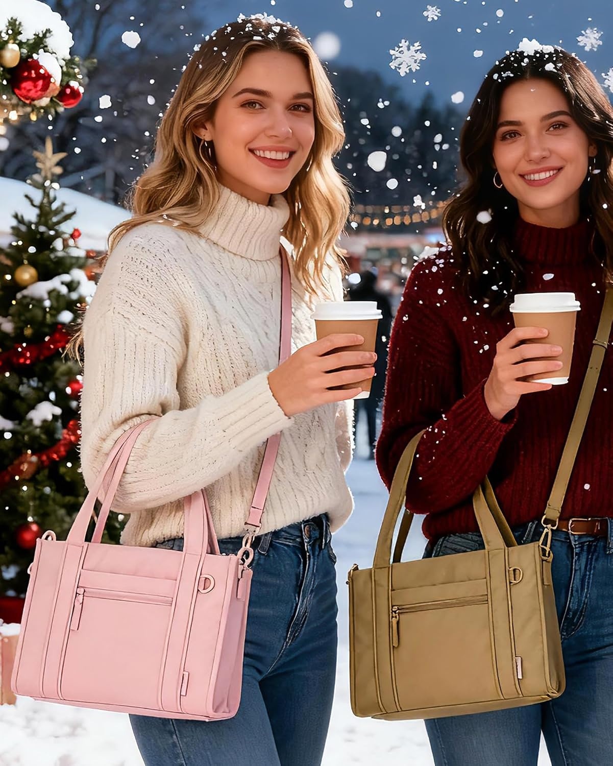 image:imageBAGSMART Boxy Tote Bag for Women Crossbody Bag with Zipper Crush Bow Purses for Travel Work CollegeLight Pink