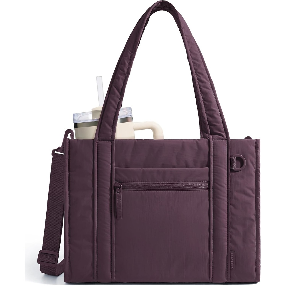 image:imageBAGSMART Boxy Tote Bag for Women Crossbody Bag with Zipper Crush Bow Purses for Travel Work CollegeGrape