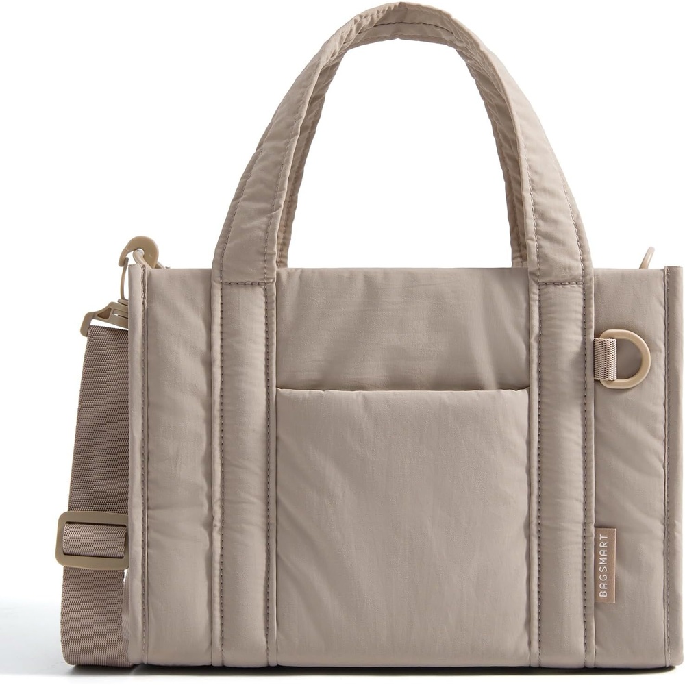 image:imageBAGSMART Boxy Tote Bag for Women Crossbody Bag with Zipper Crush Bow Purses for Travel Work CollegeKhaki